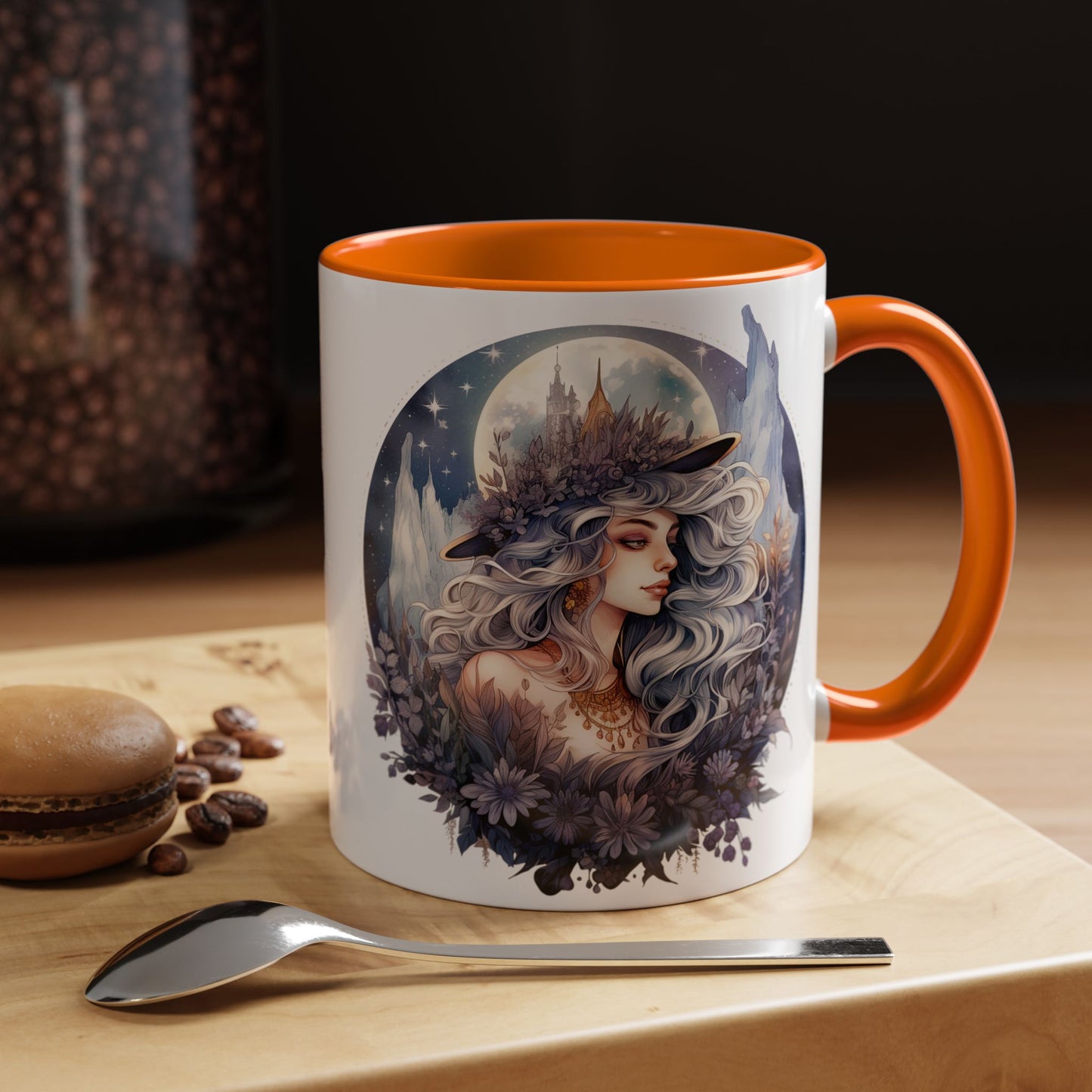 Mystical Floral Accent Coffee Mug, Enchanting Gift for Her, Elegant Home Decor, Celestial Mug, Perfect for Birthdays