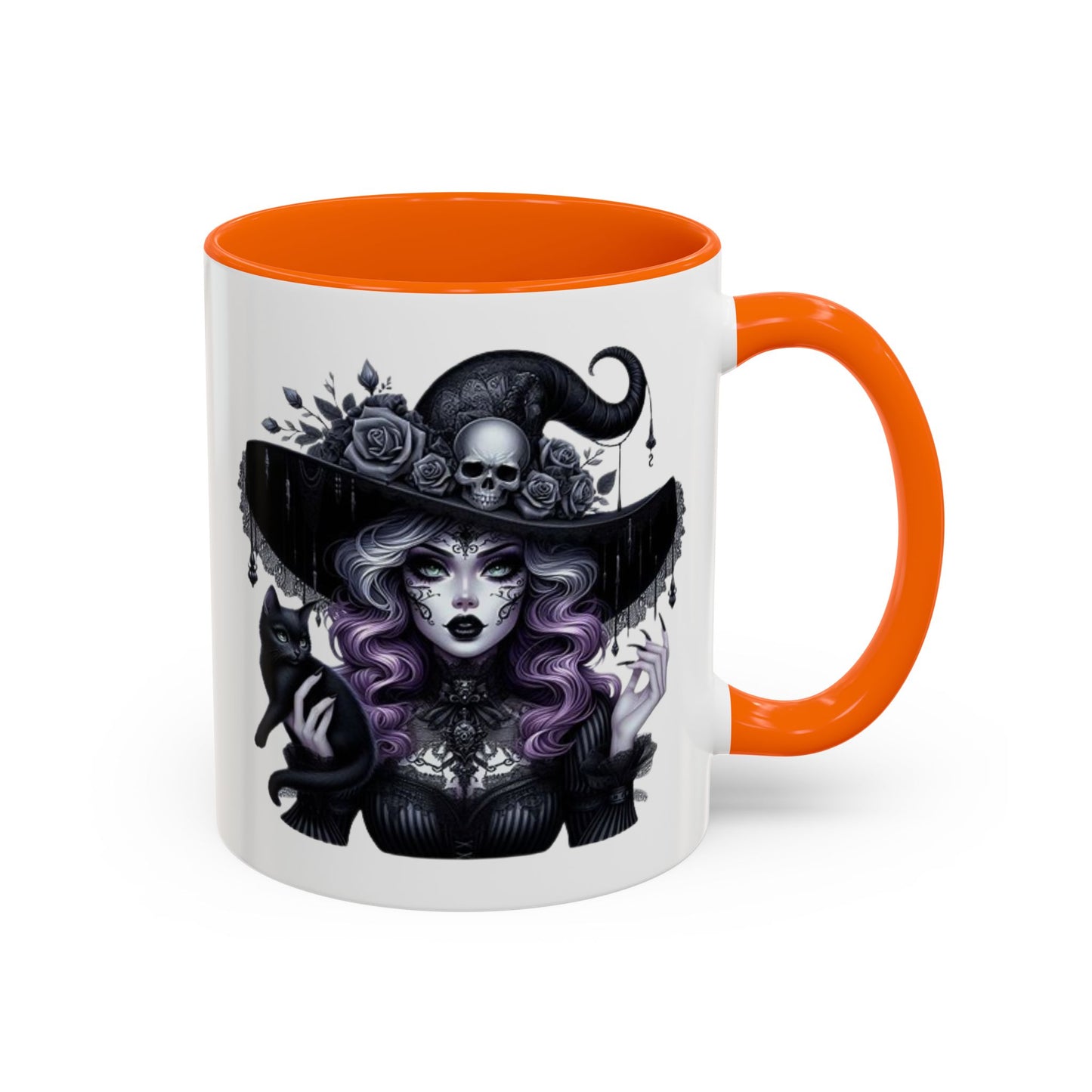 Witchy Accent Coffee Mug: Enchanting Black Cat & Skull Design, Spooky Gift for Halloween, Witchcraft Lover, Home Decor, Coffee Lover