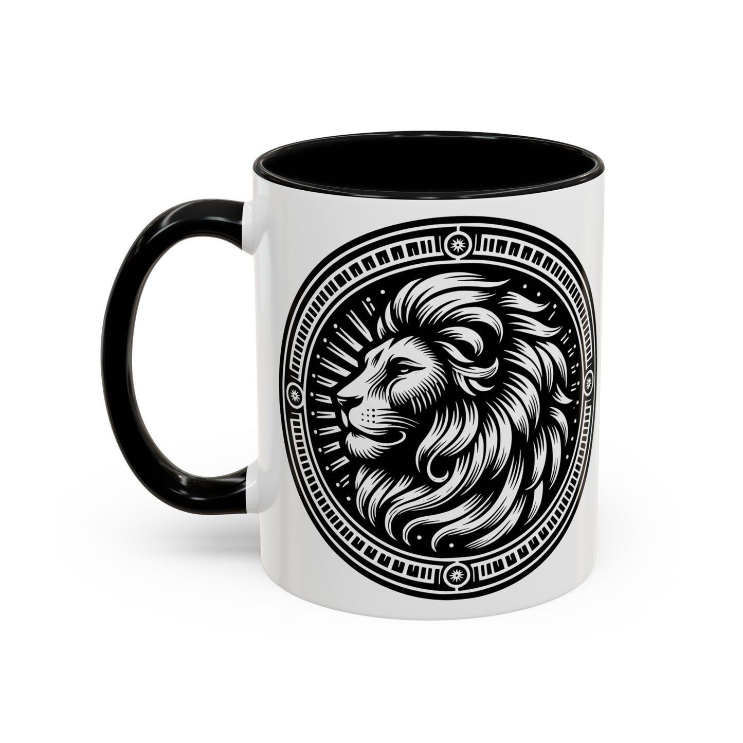 Monochrome Lion Accent Coffee Mug, Boho Lion Mug, Animal Print Coffee Cup, Unique Gift for Coffee Lovers, Home Decor