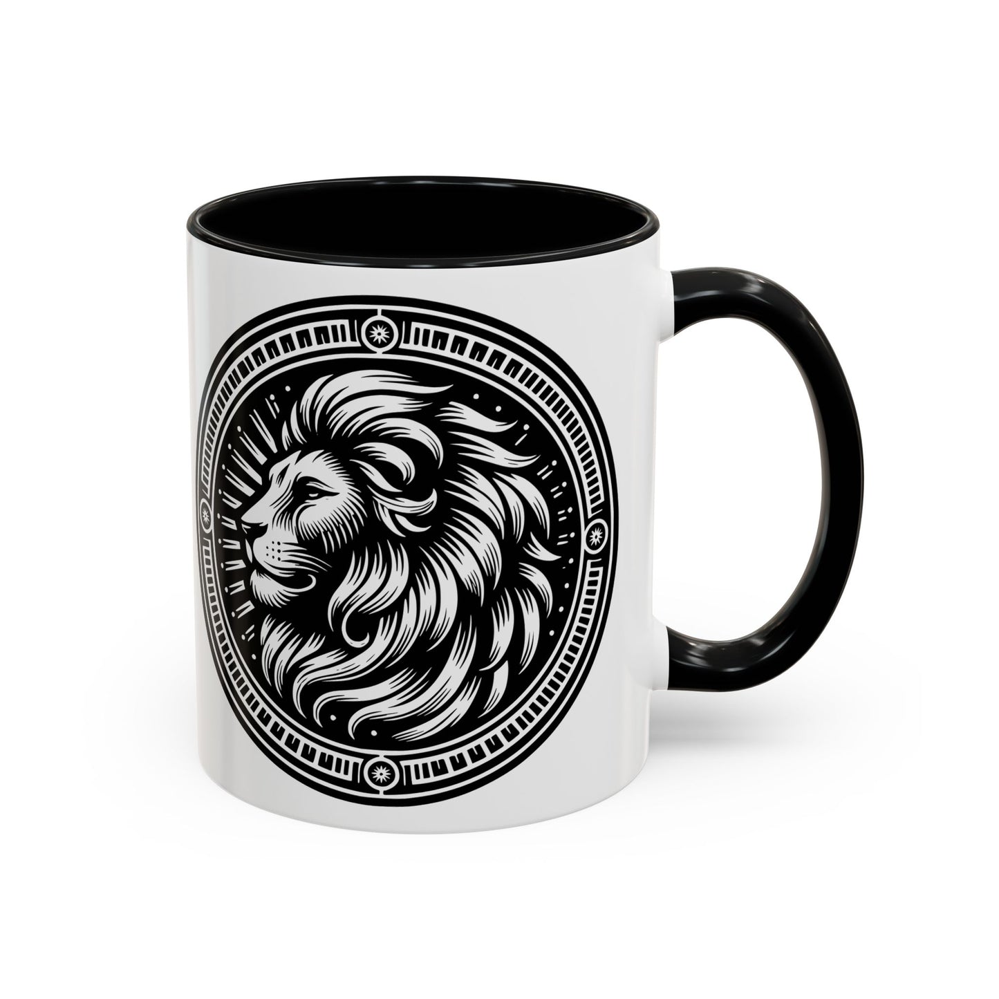 Monochrome Lion Accent Coffee Mug, Boho Lion Mug, Animal Print Coffee Cup, Unique Gift for Coffee Lovers, Home Decor
