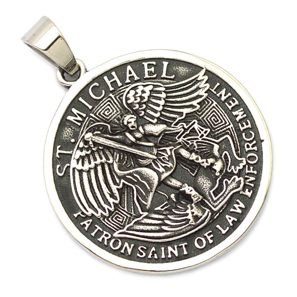 Patron Saint Titanium Steel Round Tag Pendant