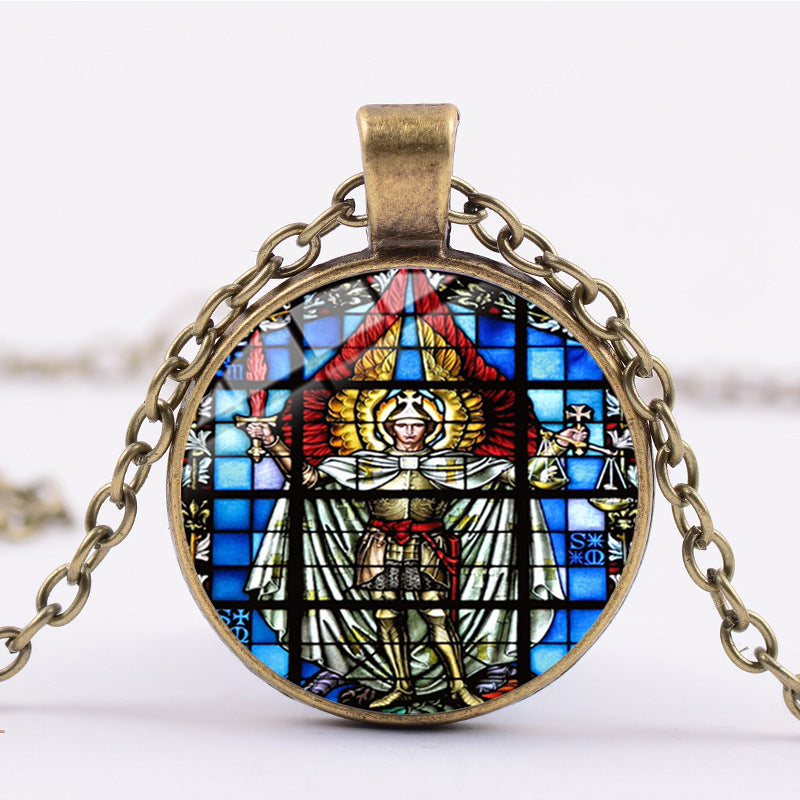 Shield Angel Christian Time Gemstone Pendant Necklace Wholesale