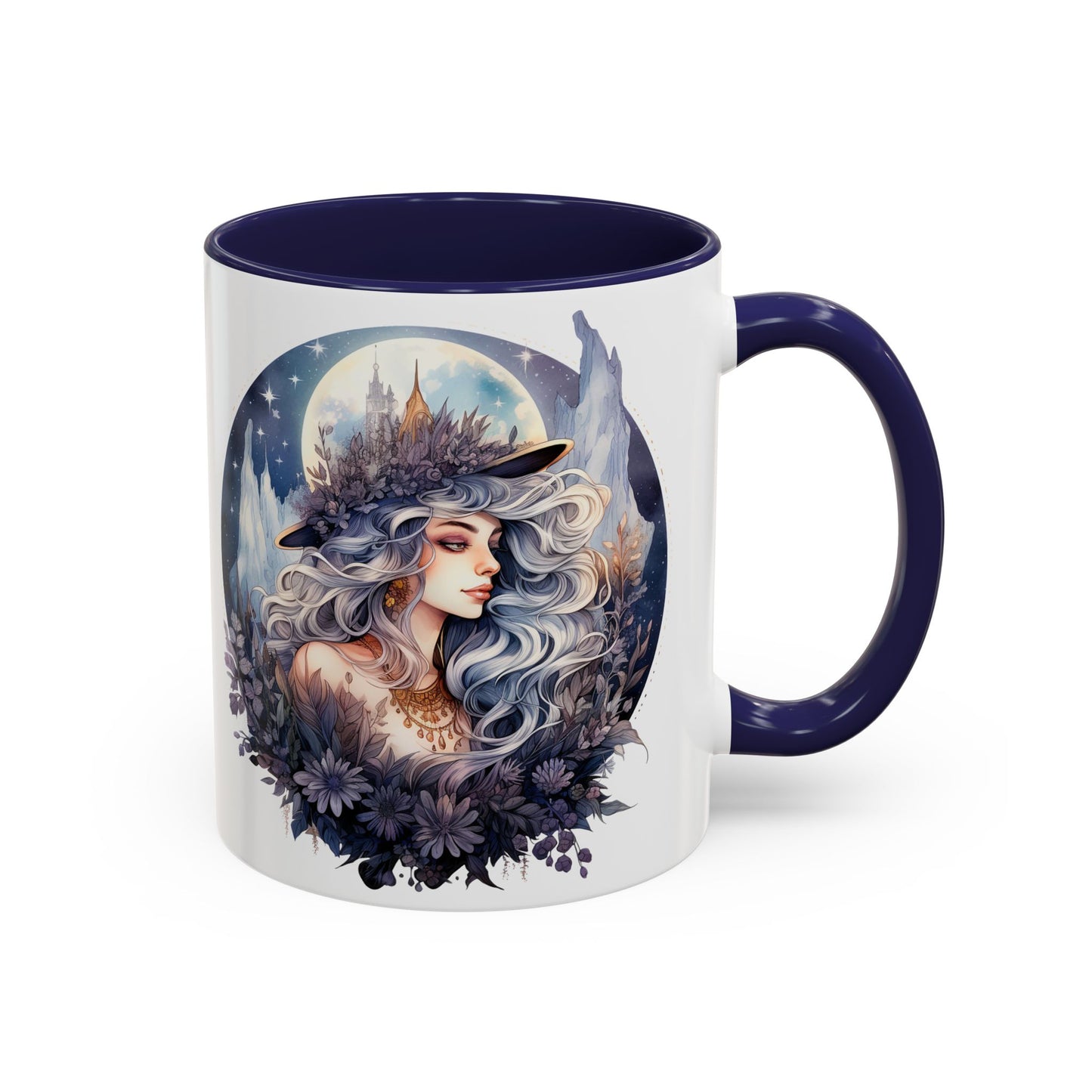 Mystical Floral Accent Coffee Mug, Enchanting Gift for Her, Elegant Home Decor, Celestial Mug, Perfect for Birthdays