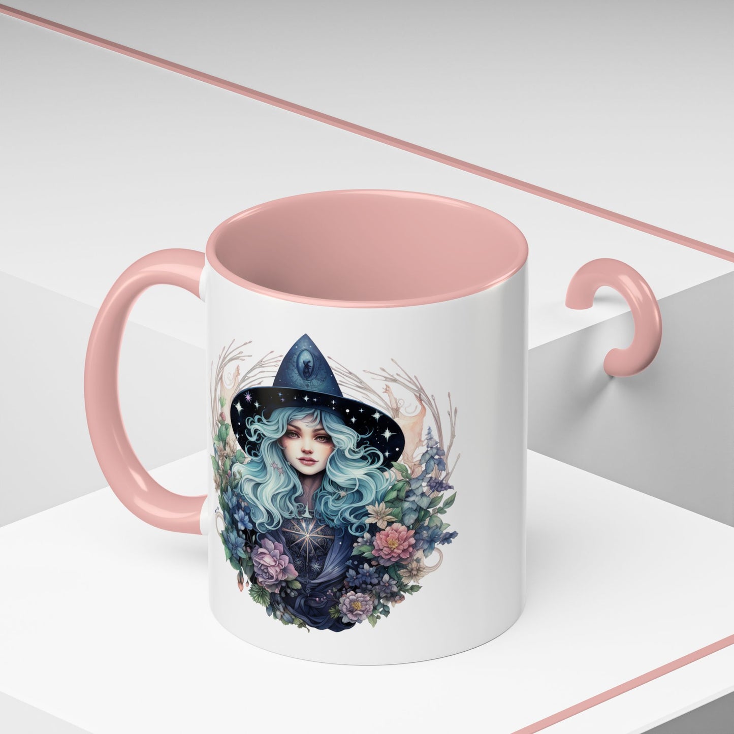 Mystical Floral Witch Coffee Mug with Accent, Gift for Witches, Unique Boho Kitchen Decor, Tea Lover's Mug, Magical Drinkware