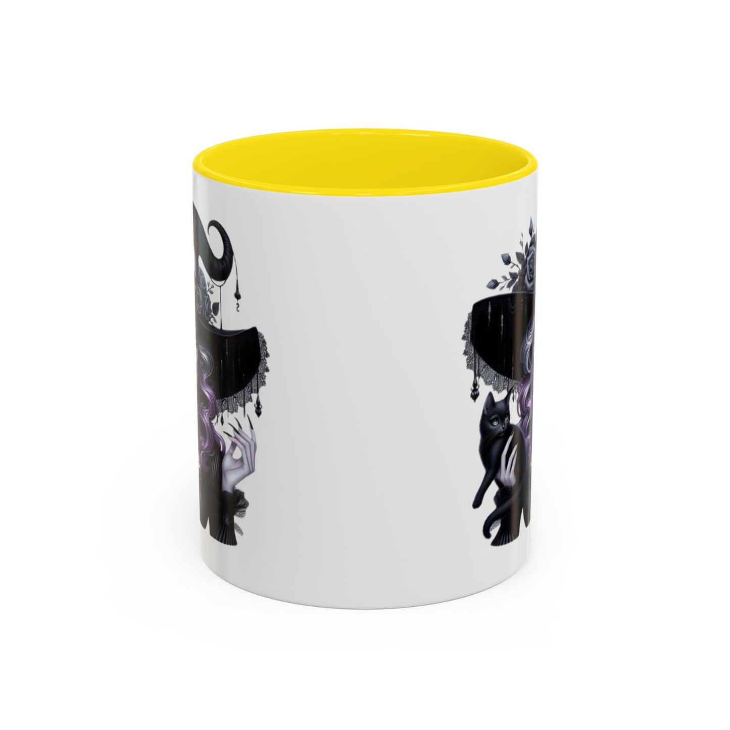 Witchy Accent Coffee Mug: Enchanting Black Cat & Skull Design, Spooky Gift for Halloween, Witchcraft Lover, Home Decor, Coffee Lover