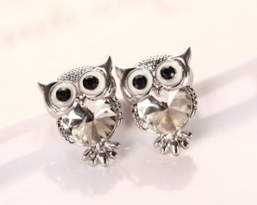 Korean version of the big-name jewelry earrings explosion crystal earrings personality owl crystal earrings crystal jewelry