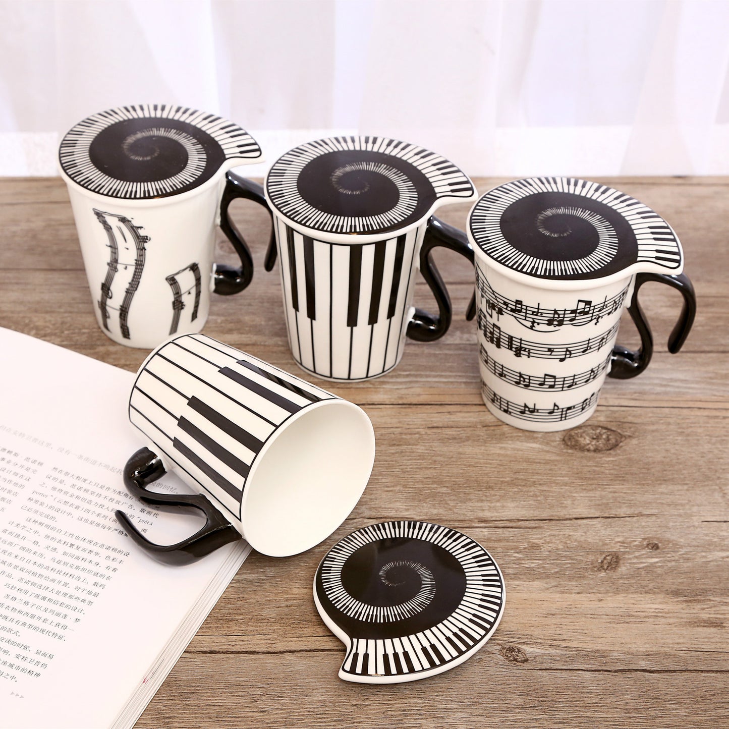 Ceramic music mug note mark water cup with lid coffee cup