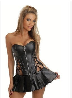 Steampunk Sexy Black Faux Leather Corset