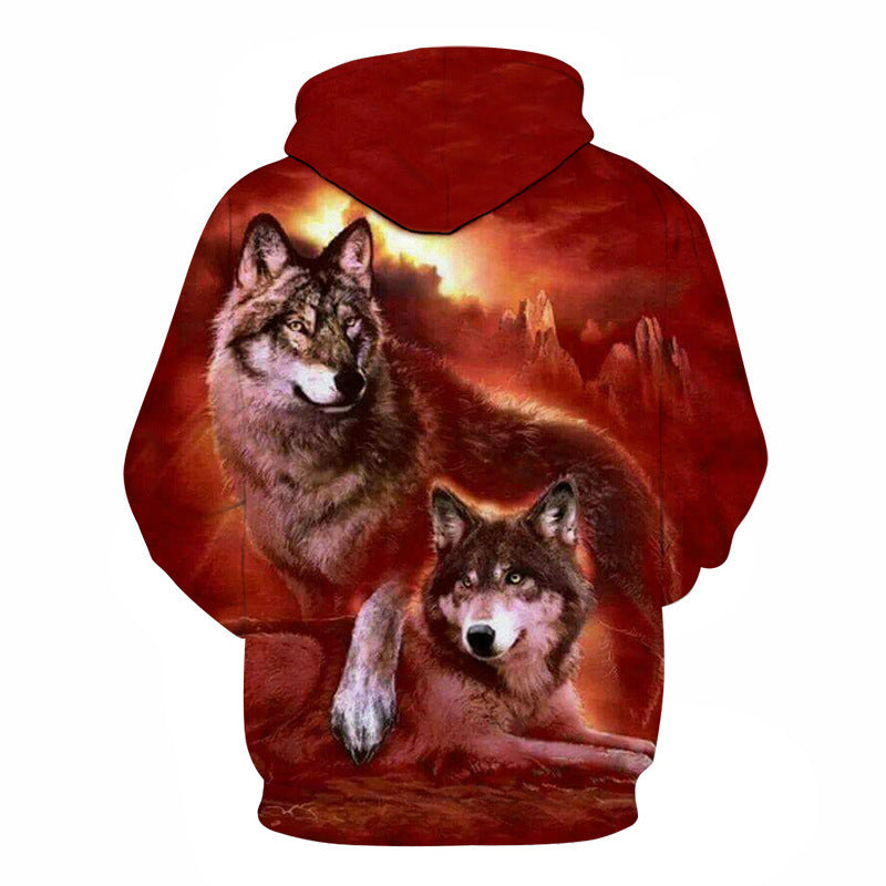 Digital Double Wolf Print Long-Sleeved Sweater