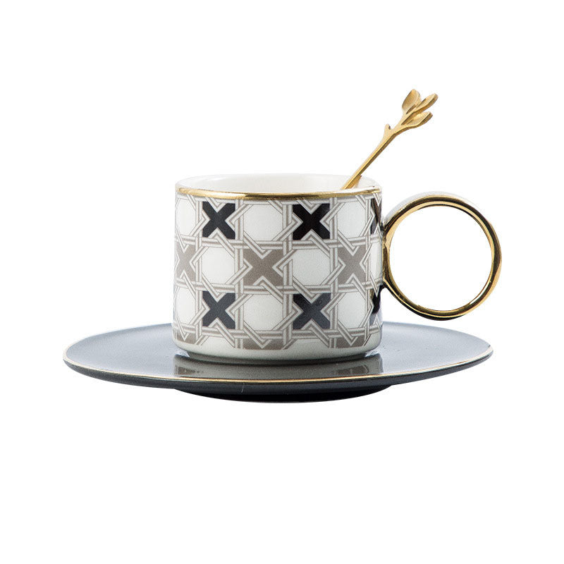 Géométrique En Céramique Café Tasse, Or-Peint O-Poignée Tasse