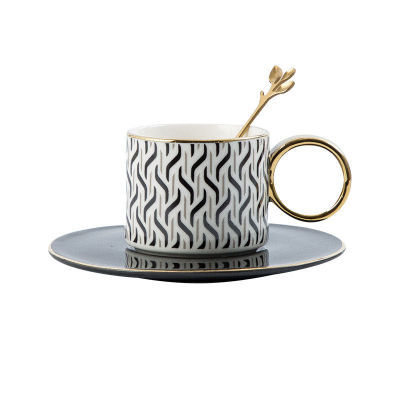 Géométrique En Céramique Café Tasse, Or-Peint O-Poignée Tasse