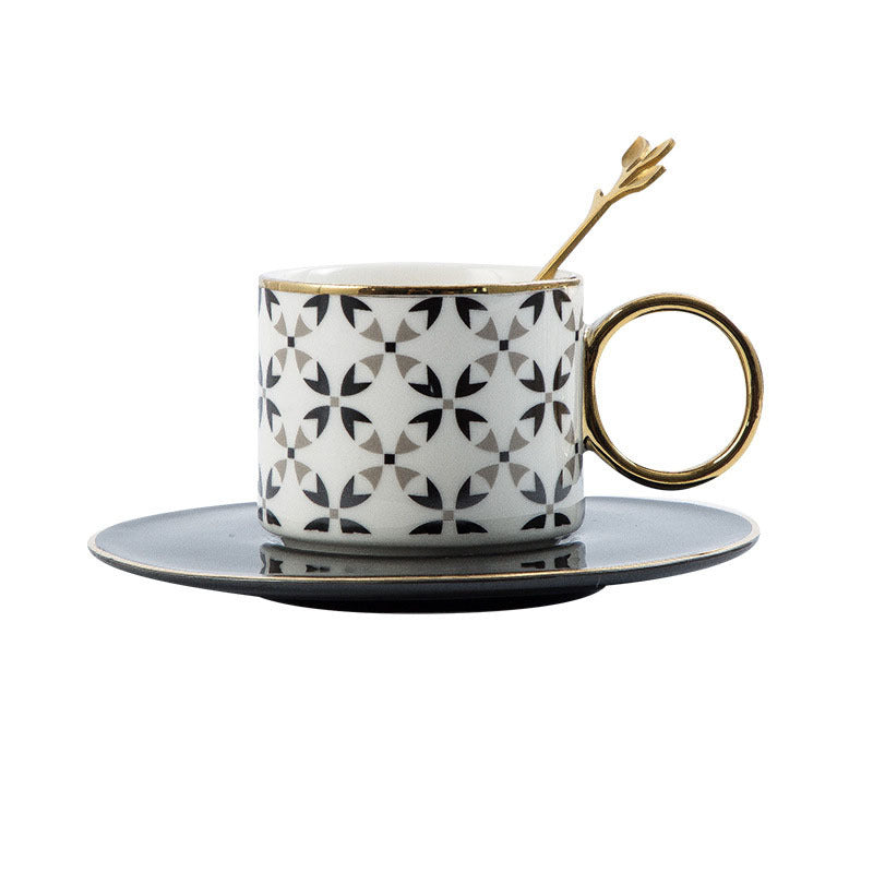 Géométrique En Céramique Café Tasse, Or-Peint O-Poignée Tasse