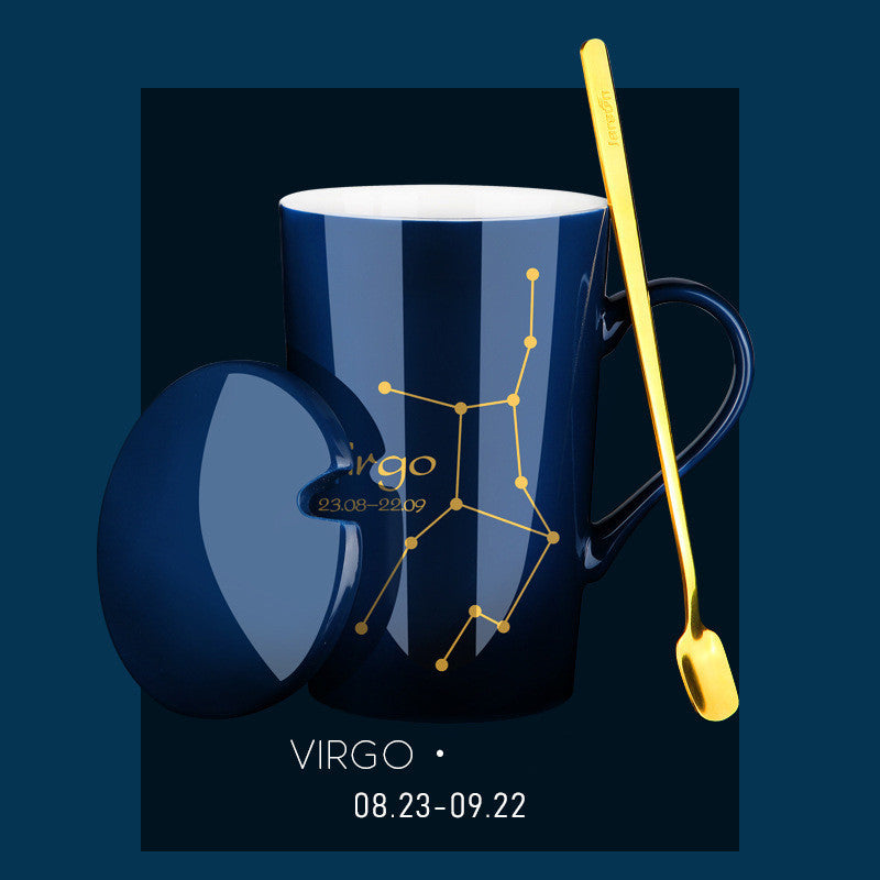 Creative Constellation Water Cup Personality Trend Mug With Lid Spoon Ceramic Coffee Cup