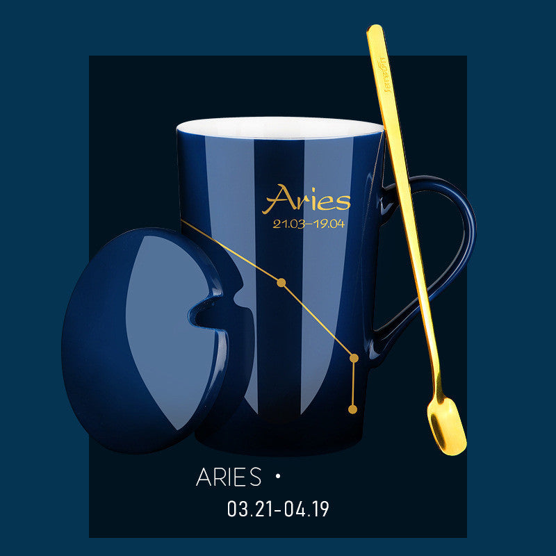 Creative Constellation Water Cup Personality Trend Mug With Lid Spoon Ceramic Coffee Cup