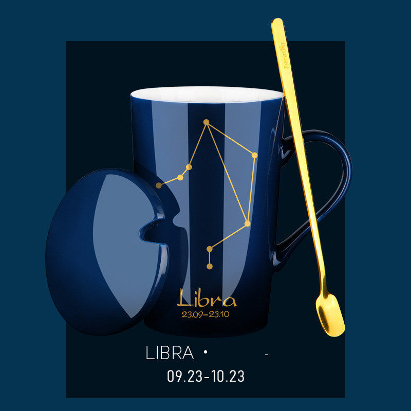 Creative Constellation Water Cup Personality Trend Mug With Lid Spoon Ceramic Coffee Cup