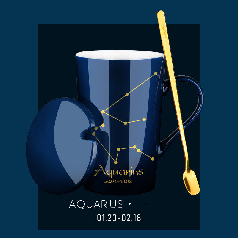 Creative Constellation Water Cup Personality Trend Mug With Lid Spoon Ceramic Coffee Cup