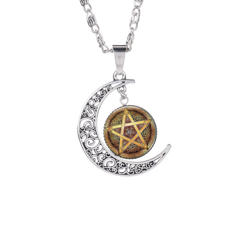 Witchcraft Pentagram Pattern Time Gem Necklace