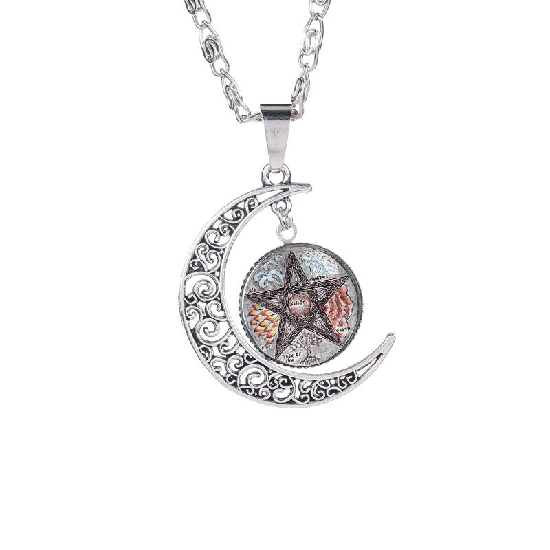 Witchcraft Pentagram Pattern Time Gem Necklace