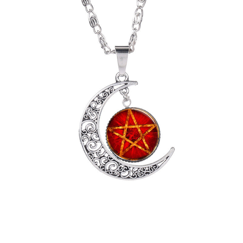 Witchcraft Pentagram Pattern Time Gem Necklace
