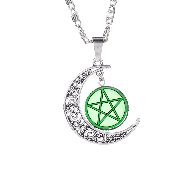 Witchcraft Pentagram Pattern Time Gem Necklace