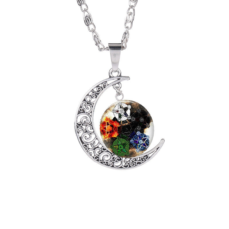Witchcraft Pentagram Pattern Time Gem Necklace