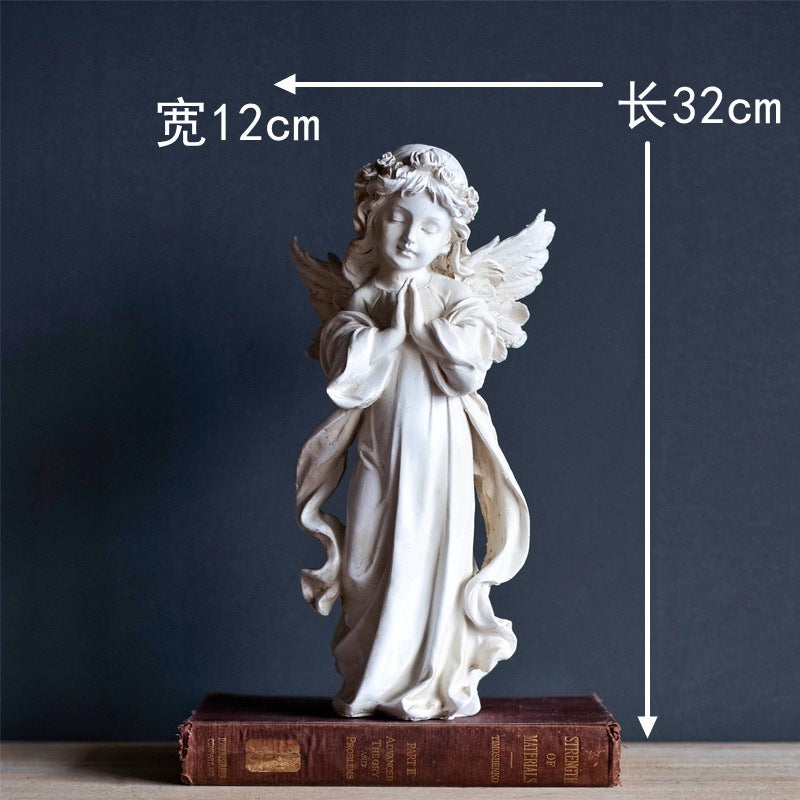 Vieux Résine Fille Ange Ornements De Bureau