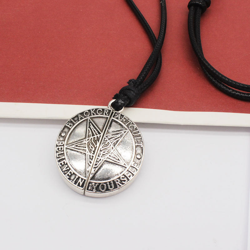Style gothique Steampunk Antique Argent Étoile à Cinq branches Mécanique Vitesse Mouvement Ouvert En Cuir Corde Collier Pour Hommes Et Femmes