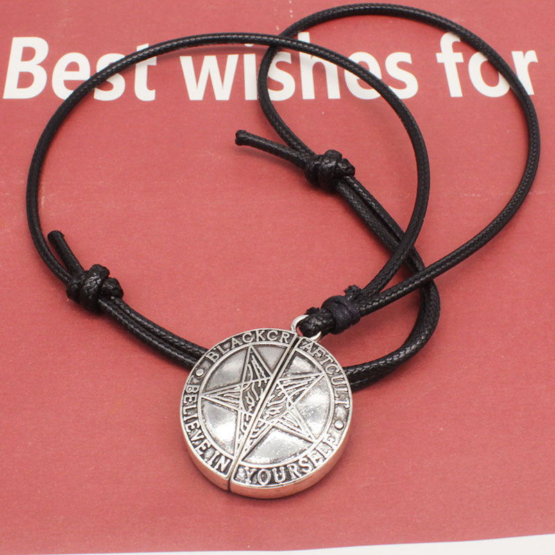 Style gothique Steampunk Antique Argent Étoile à Cinq branches Mécanique Vitesse Mouvement Ouvert En Cuir Corde Collier Pour Hommes Et Femmes