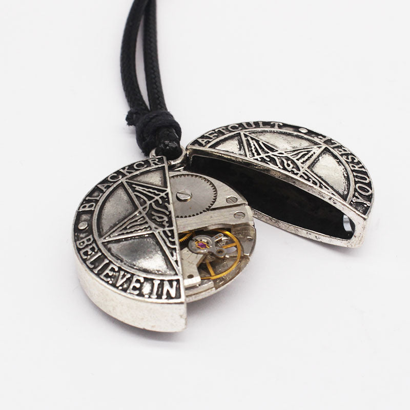 Style gothique Steampunk Antique Argent Étoile à Cinq branches Mécanique Vitesse Mouvement Ouvert En Cuir Corde Collier Pour Hommes Et Femmes