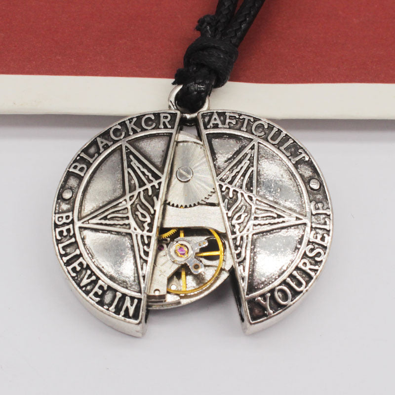 Style gothique Steampunk Antique Argent Étoile à Cinq branches Mécanique Vitesse Mouvement Ouvert En Cuir Corde Collier Pour Hommes Et Femmes
