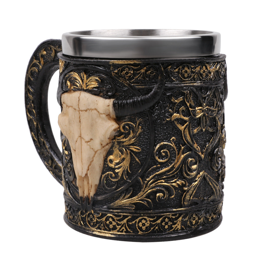 Moutons Corne Tête En Acier Inoxydable Résine 3D Bière Tasse Gobelet Jeu Chope Café Tasse Verre de Vin Tasses 350ml MEILLEUR OBTENU Cadeau
