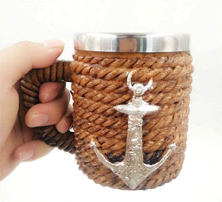 Stainless Steel Liner Coffee Cup Anchor Beer Mug With Hook Sailor Mug Drink Cup