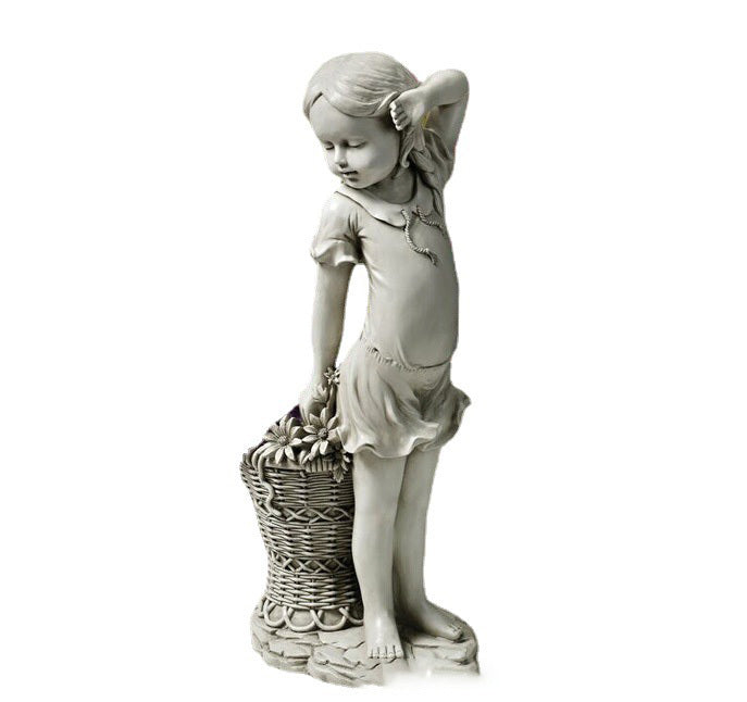 Pelouse-Ornement Planteur-Panier Statue-Sculpture Figurine Cour Décor Fleur-Fille Jardin