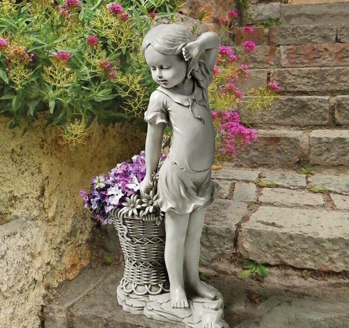 Pelouse-Ornement Planteur-Panier Statue-Sculpture Figurine Cour Décor Fleur-Fille Jardin
