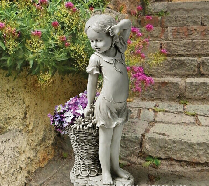 Pelouse-Ornement Planteur-Panier Statue-Sculpture Figurine Cour Décor Fleur-Fille Jardin