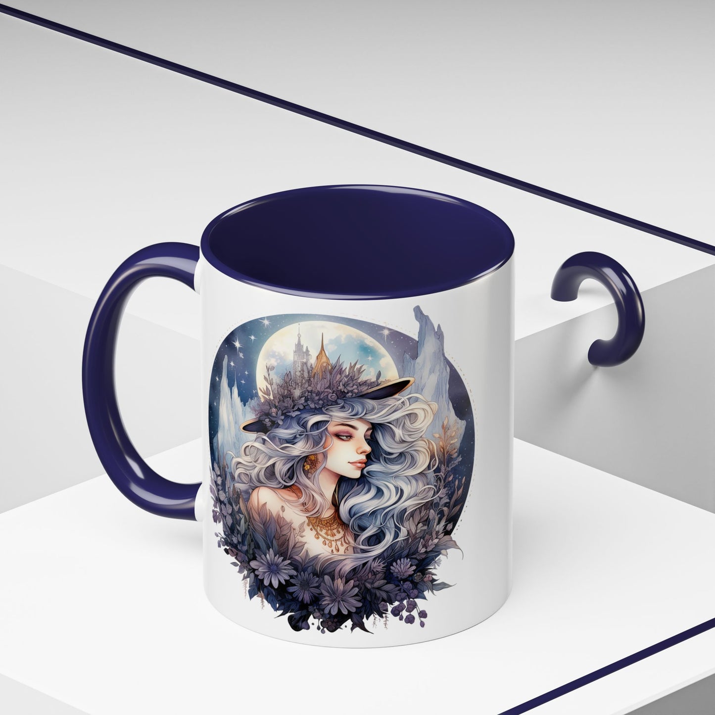 Mystical Floral Accent Coffee Mug, Enchanting Gift for Her, Elegant Home Decor, Celestial Mug, Perfect for Birthdays
