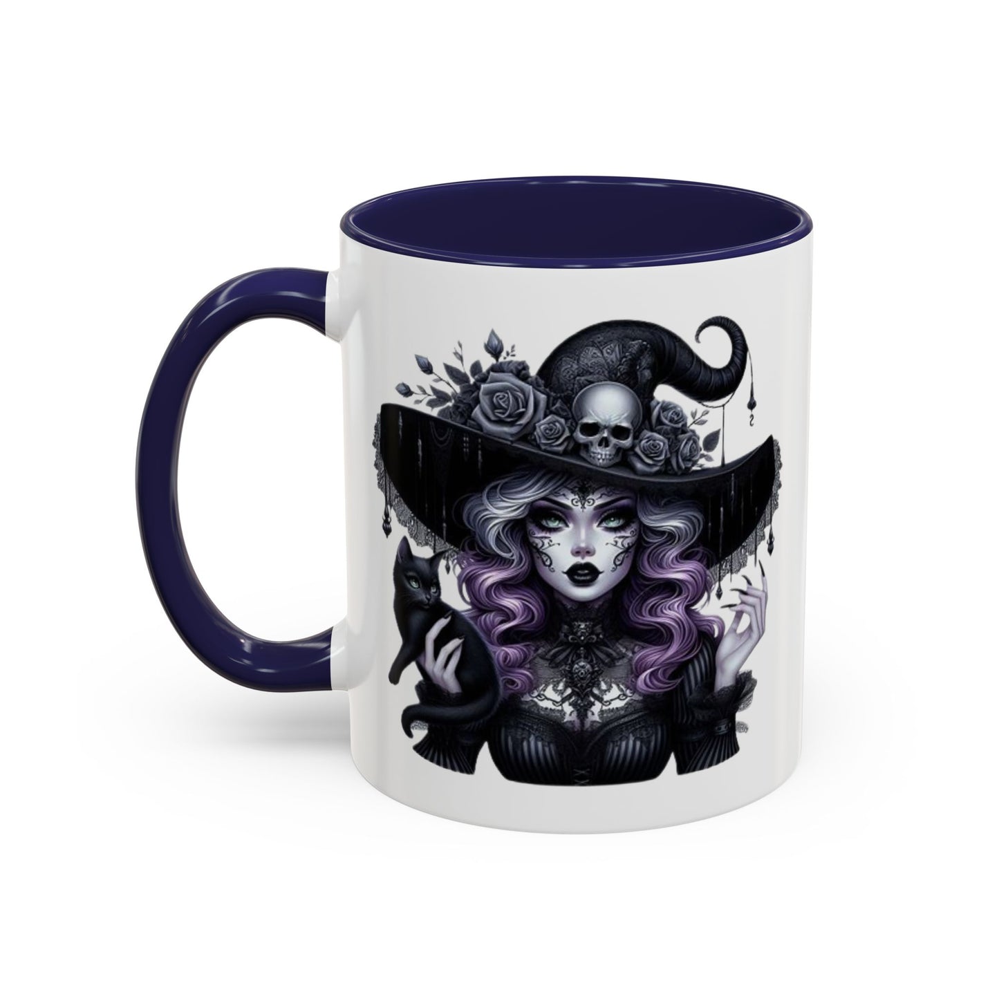 Witchy Accent Coffee Mug: Enchanting Black Cat & Skull Design, Spooky Gift for Halloween, Witchcraft Lover, Home Decor, Coffee Lover
