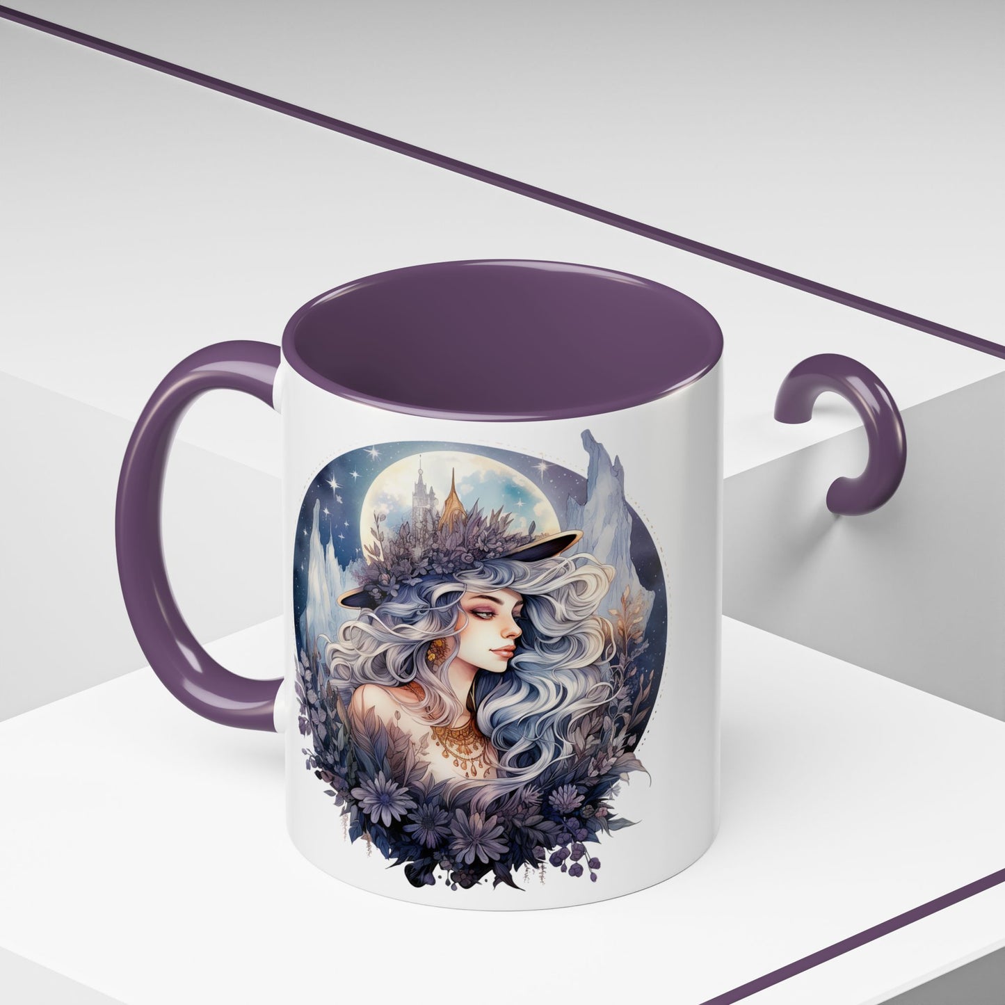 Mystical Floral Accent Coffee Mug, Enchanting Gift for Her, Elegant Home Decor, Celestial Mug, Perfect for Birthdays