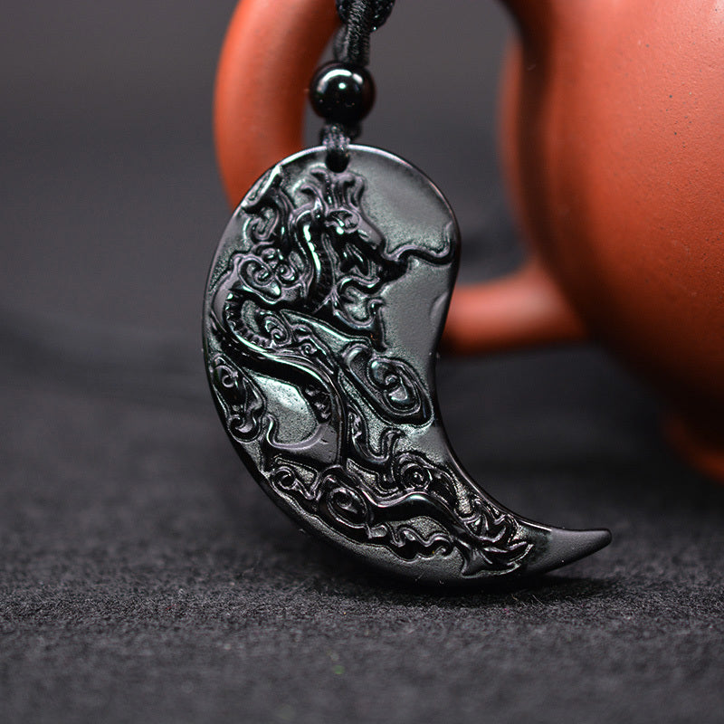 Obsidian Dragon Phoenix Pair Pendant For Lovers