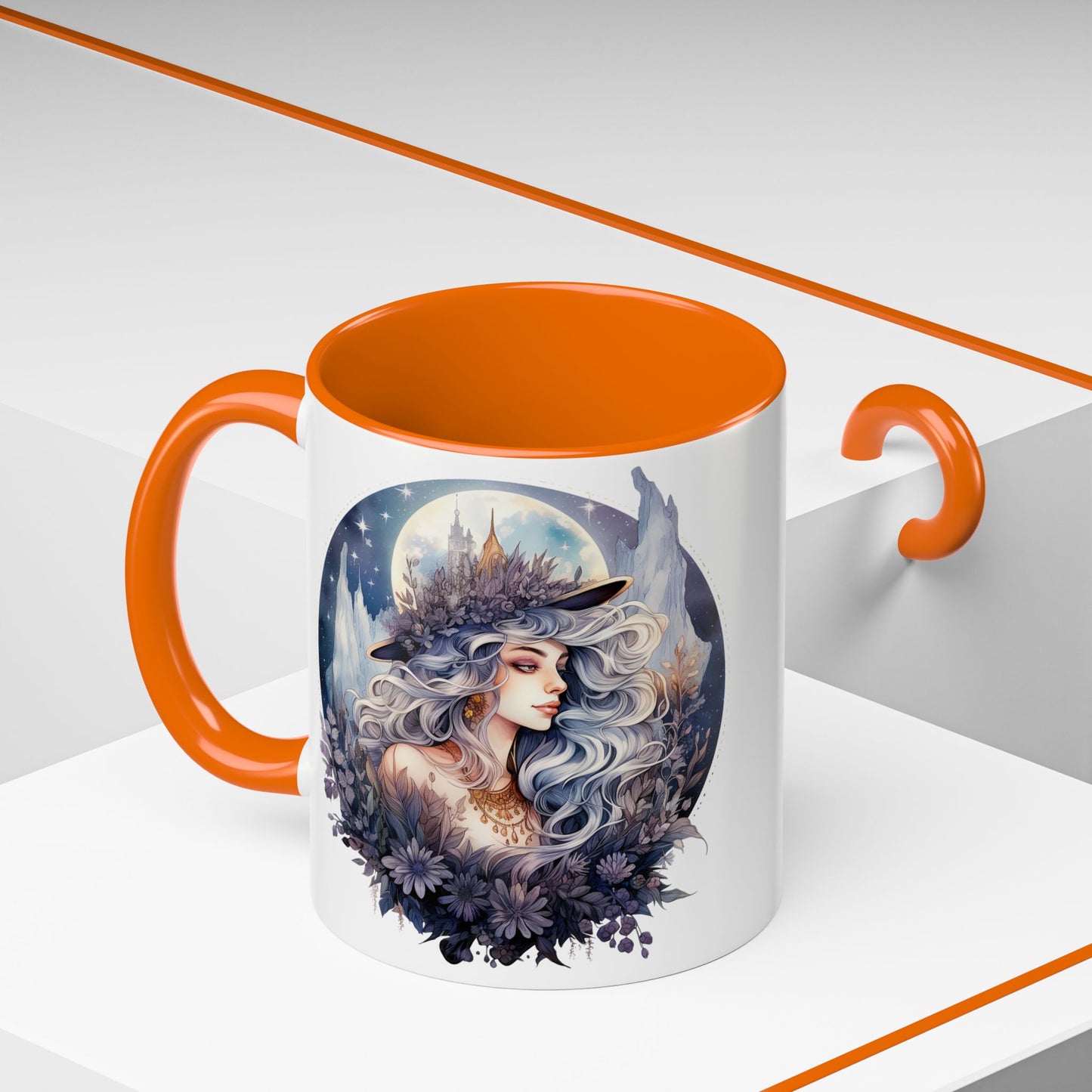 Mystical Floral Accent Coffee Mug, Enchanting Gift for Her, Elegant Home Decor, Celestial Mug, Perfect for Birthdays