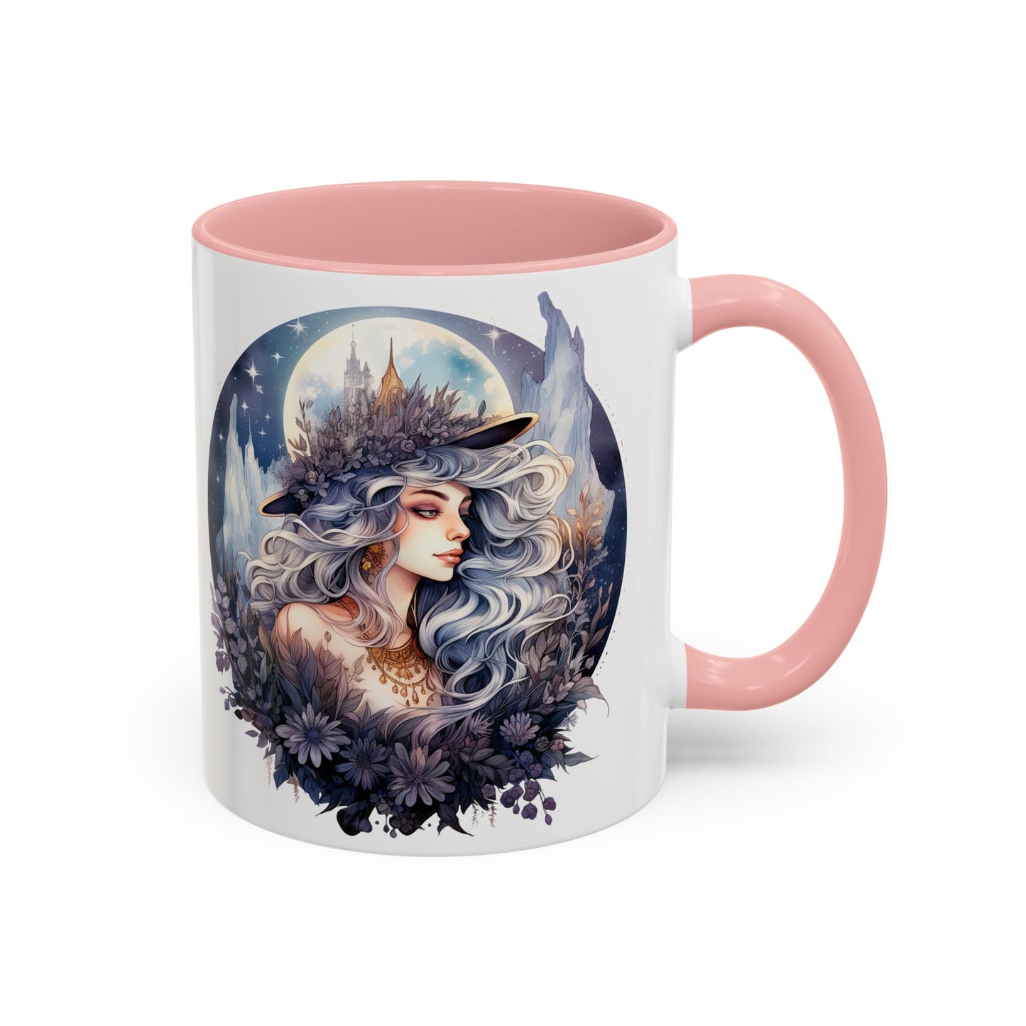 Mystical Floral Accent Coffee Mug, Enchanting Gift for Her, Elegant Home Decor, Celestial Mug, Perfect for Birthdays