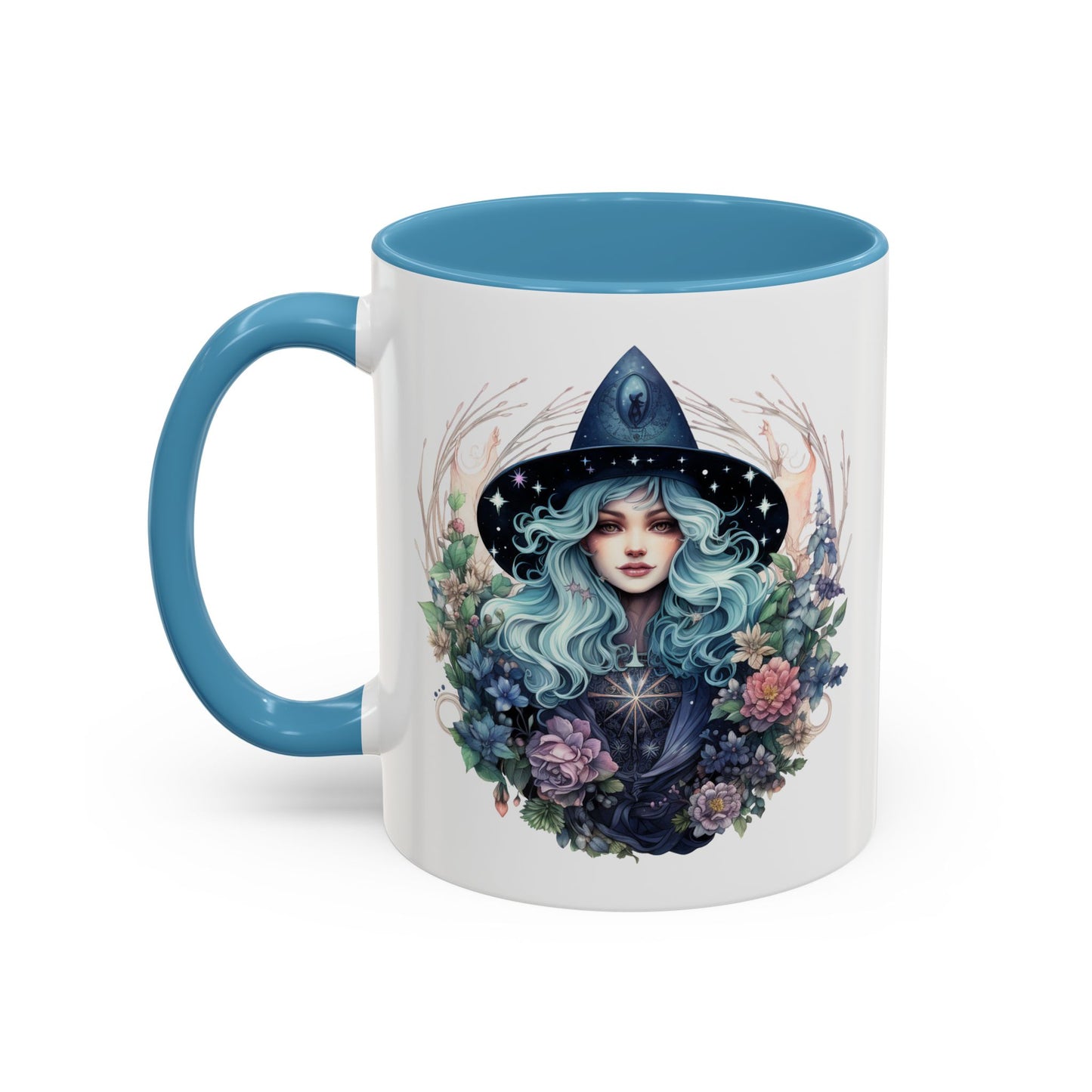 Mystical Floral Witch Coffee Mug with Accent, Gift for Witches, Unique Boho Kitchen Decor, Tea Lover's Mug, Magical Drinkware