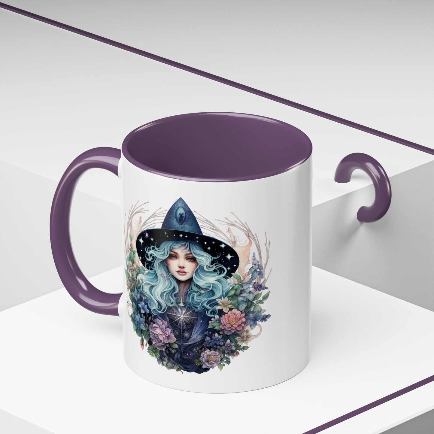 Mystical Floral Witch Coffee Mug with Accent, Gift for Witches, Unique Boho Kitchen Decor, Tea Lover's Mug, Magical Drinkware