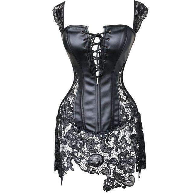 Steampunk Sexy Black Faux Leather Corset