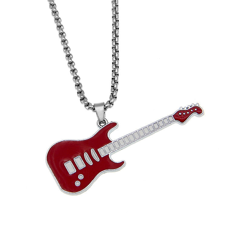 Collier en forme de guitare gothique en acier titane à 2 couches pour hommes