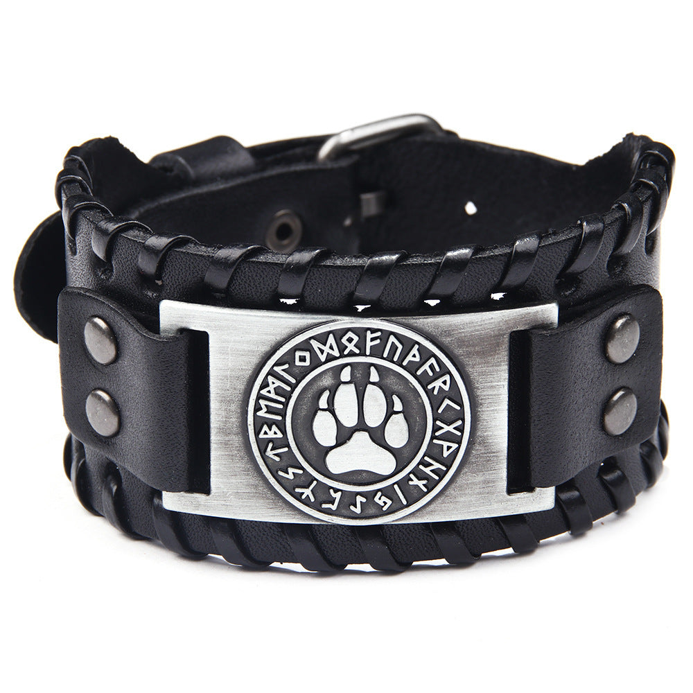 Men's Wolf Head Wide Leather Bracelet