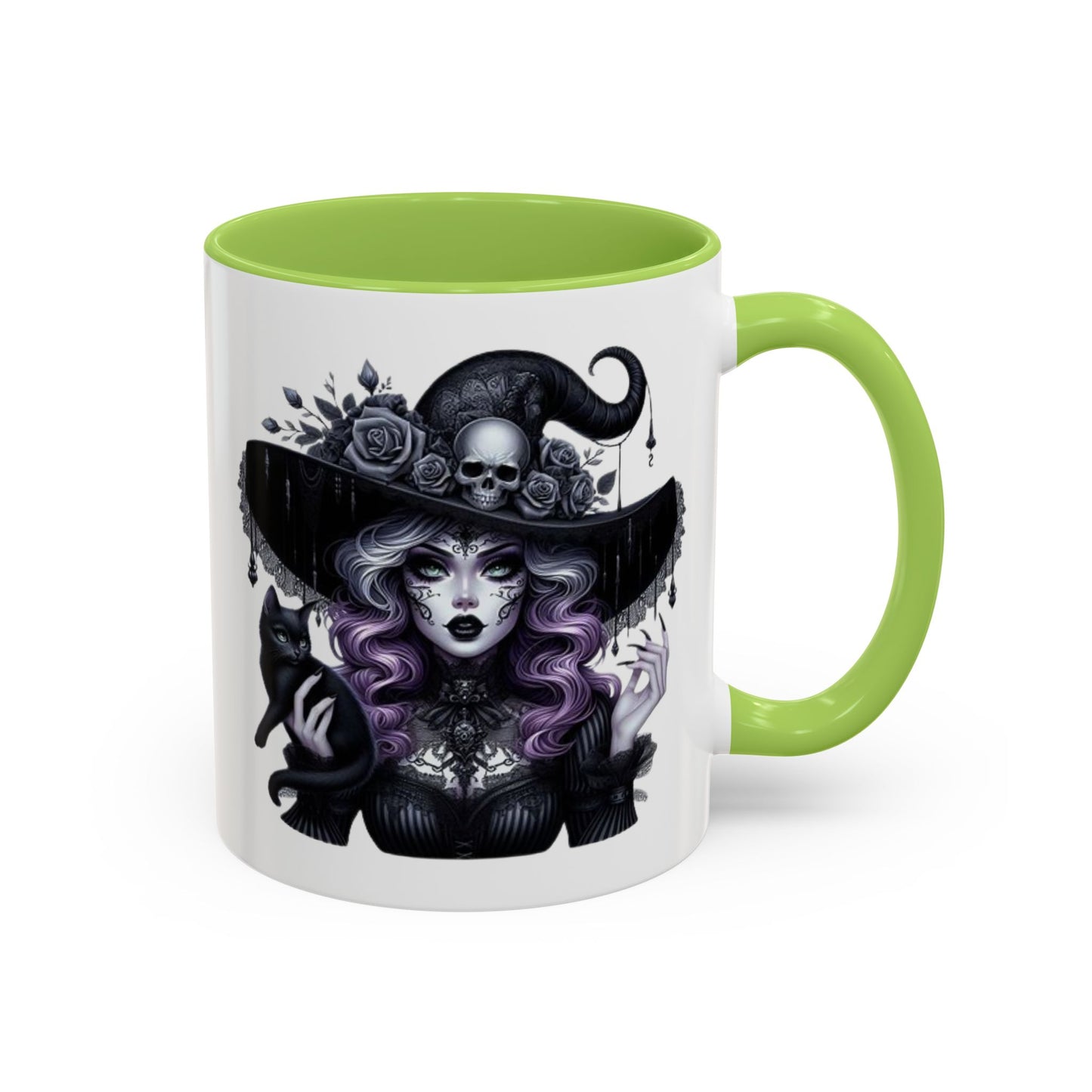 Witchy Accent Coffee Mug: Enchanting Black Cat & Skull Design, Spooky Gift for Halloween, Witchcraft Lover, Home Decor, Coffee Lover
