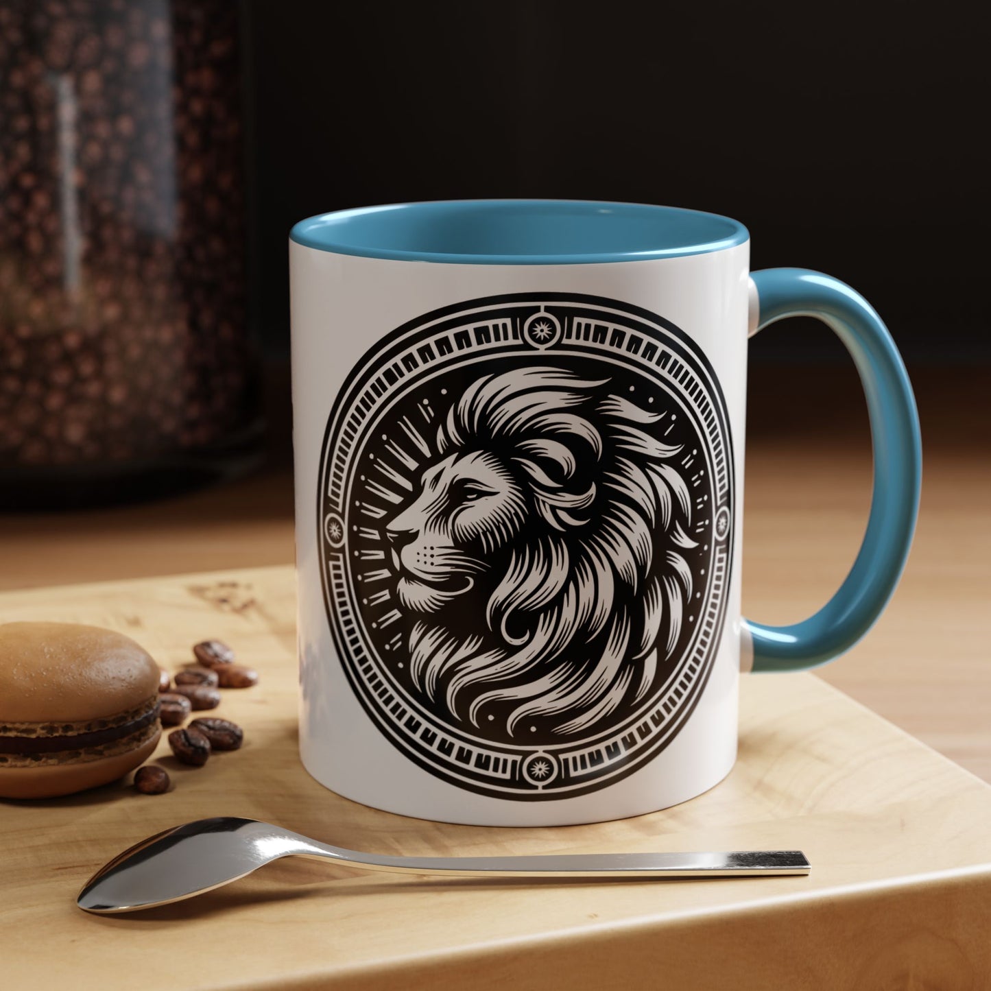Monochrome Lion Accent Coffee Mug, Boho Lion Mug, Animal Print Coffee Cup, Unique Gift for Coffee Lovers, Home Decor