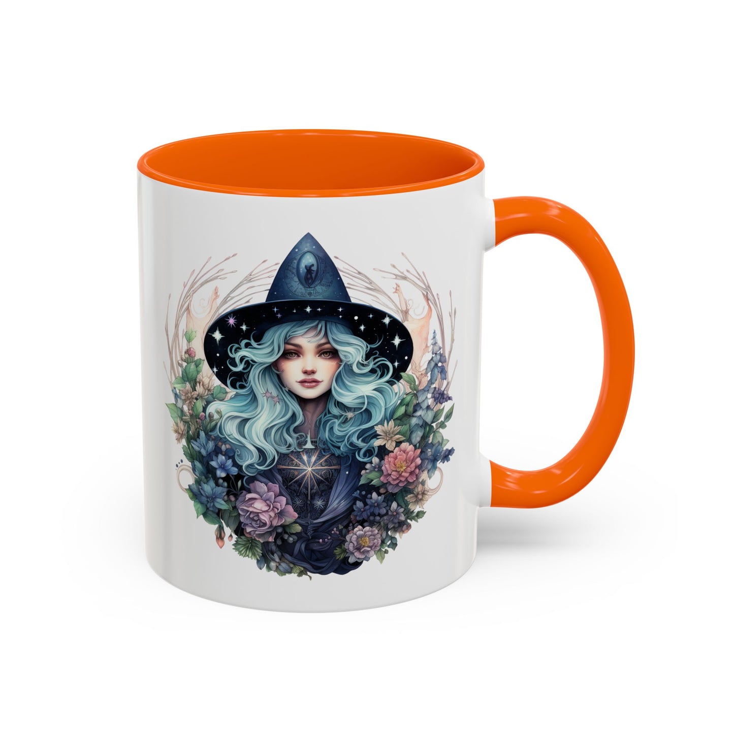 Mystical Floral Witch Coffee Mug with Accent, Gift for Witches, Unique Boho Kitchen Decor, Tea Lover's Mug, Magical Drinkware