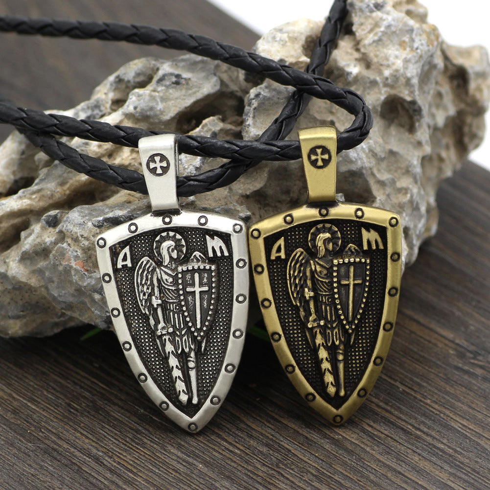 Vintage Ange Médaille Bouclier SUIS Croix Pendentif